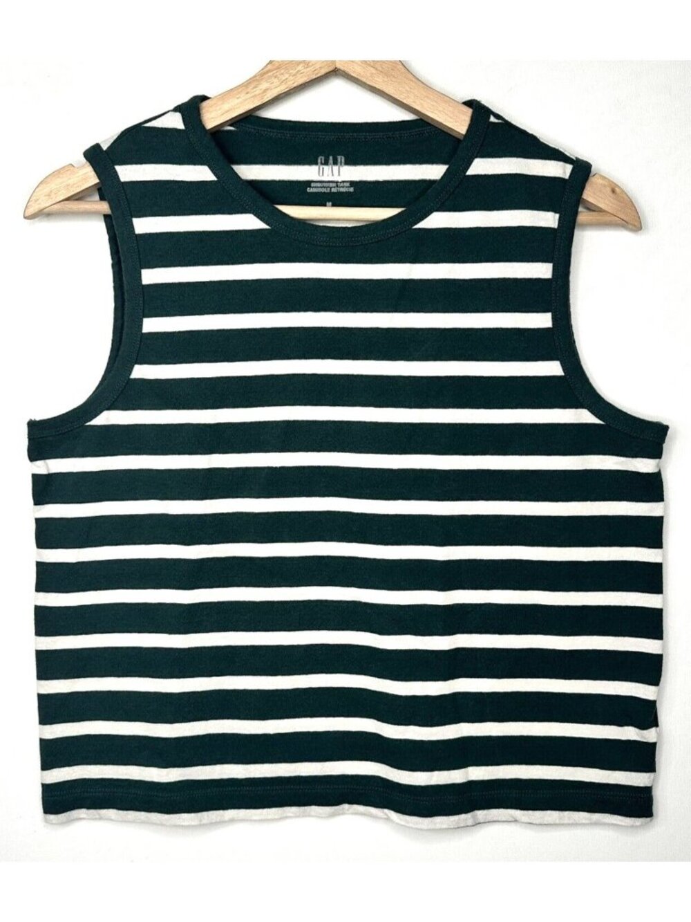 Gap Shrunken Tank Top Womens M Green White Stripe Cropped Sleeveless Cotton
